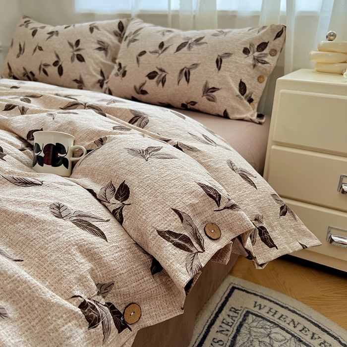 91家纺网 家纺一手货源 找家纺 优尚佳生活馆 2025秋冬新款高克重亚麻复古侘季风复麻系列四件套 叶影眠