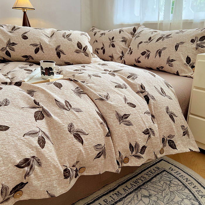 91家纺网 家纺一手货源 找家纺 优尚佳生活馆 2025秋冬新款高克重亚麻复古侘季风复麻系列四件套 叶影眠