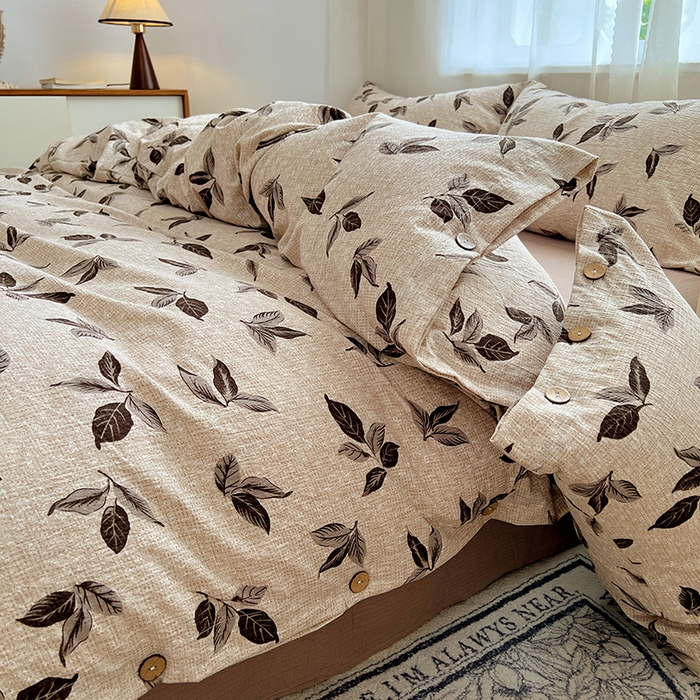 91家纺网 家纺一手货源 找家纺 优尚佳生活馆 2025秋冬新款高克重亚麻复古侘季风复麻系列四件套 叶影眠