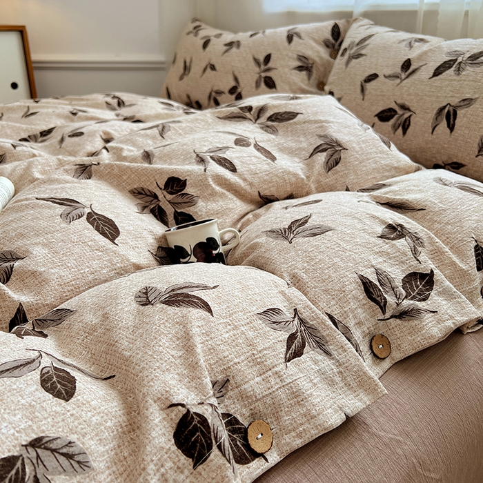 91家纺网 家纺一手货源 找家纺 优尚佳生活馆 2025秋冬新款高克重亚麻复古侘季风复麻系列四件套 叶影眠