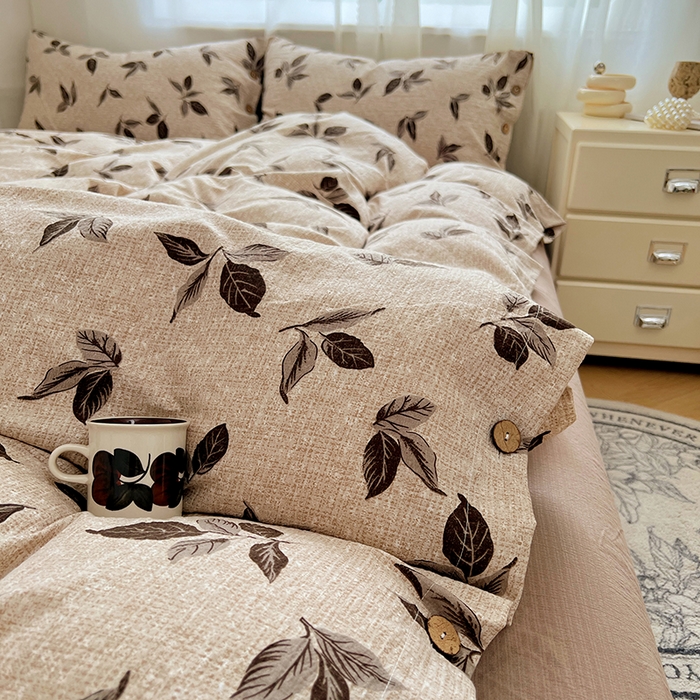 91家纺网 家纺一手货源 找家纺 优尚佳生活馆 2025秋冬新款高克重亚麻复古侘季风复麻系列四件套 叶影眠