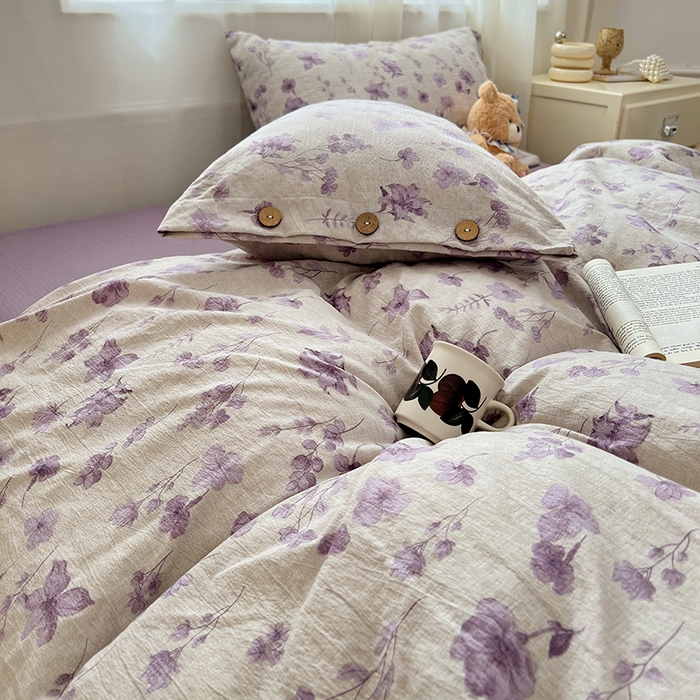 91家纺网 家纺一手货源 找家纺 优尚佳生活馆 2025秋冬新款高克重亚麻复古侘季风复麻系列四件套 紫菀