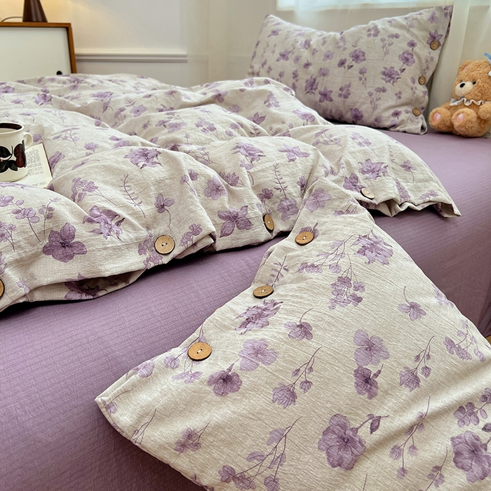 91家纺网 家纺一手货源 找家纺 优尚佳生活馆 2025秋冬新款高克重亚麻复古侘季风复麻系列四件套 紫菀