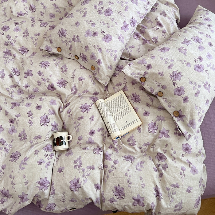 91家纺网 家纺一手货源 找家纺 优尚佳生活馆 2025秋冬新款高克重亚麻复古侘季风复麻系列四件套 紫菀