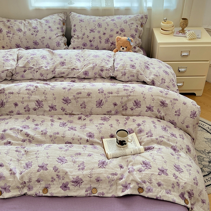 91家纺网 家纺一手货源 找家纺 优尚佳生活馆 2025秋冬新款高克重亚麻复古侘季风复麻系列四件套 紫菀