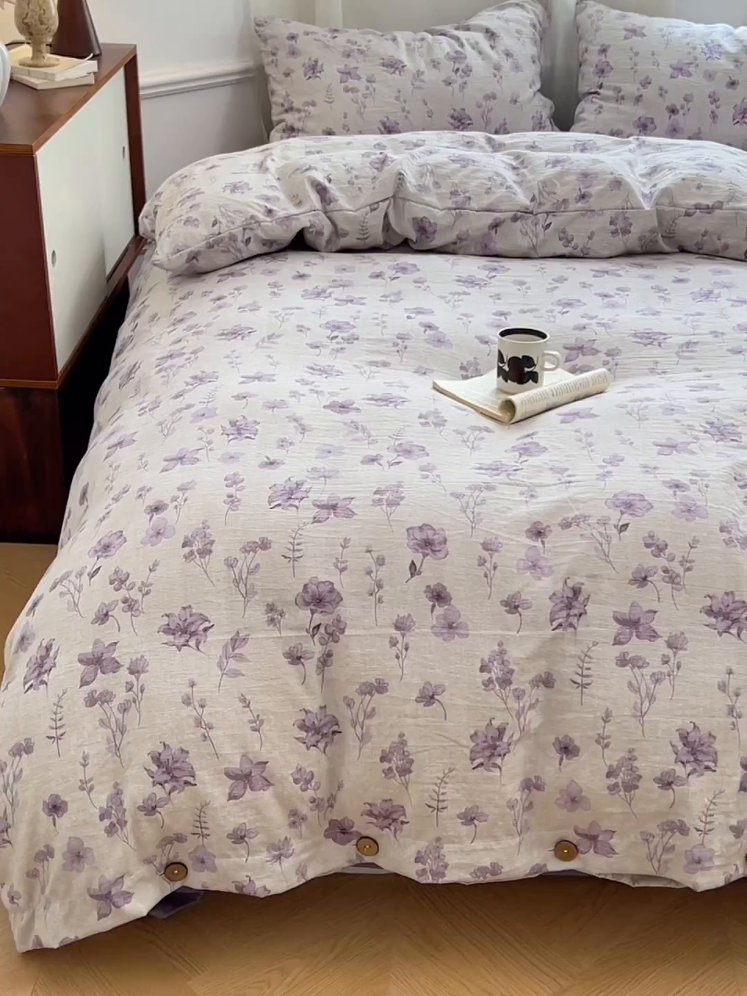 91家纺网 家纺一手货源 找家纺 优尚佳生活馆 2025秋冬新款高克重亚麻复古侘季风复麻系列四件套 紫菀