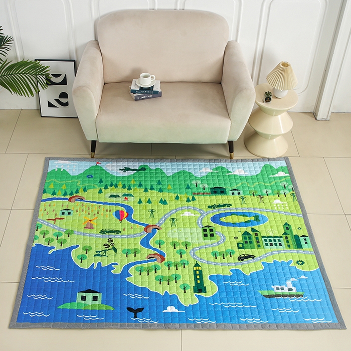 91家纺网 家纺一手货源 找家纺 （总）沁童家纺 北欧风长方形加厚地垫儿童爬爬垫