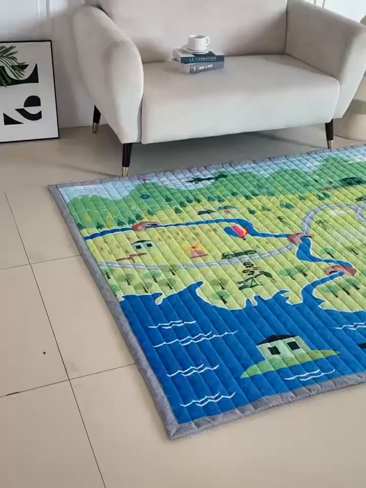 91家纺网 家纺一手货源 找家纺 （总）沁童家纺 北欧风长方形加厚地垫儿童爬爬垫