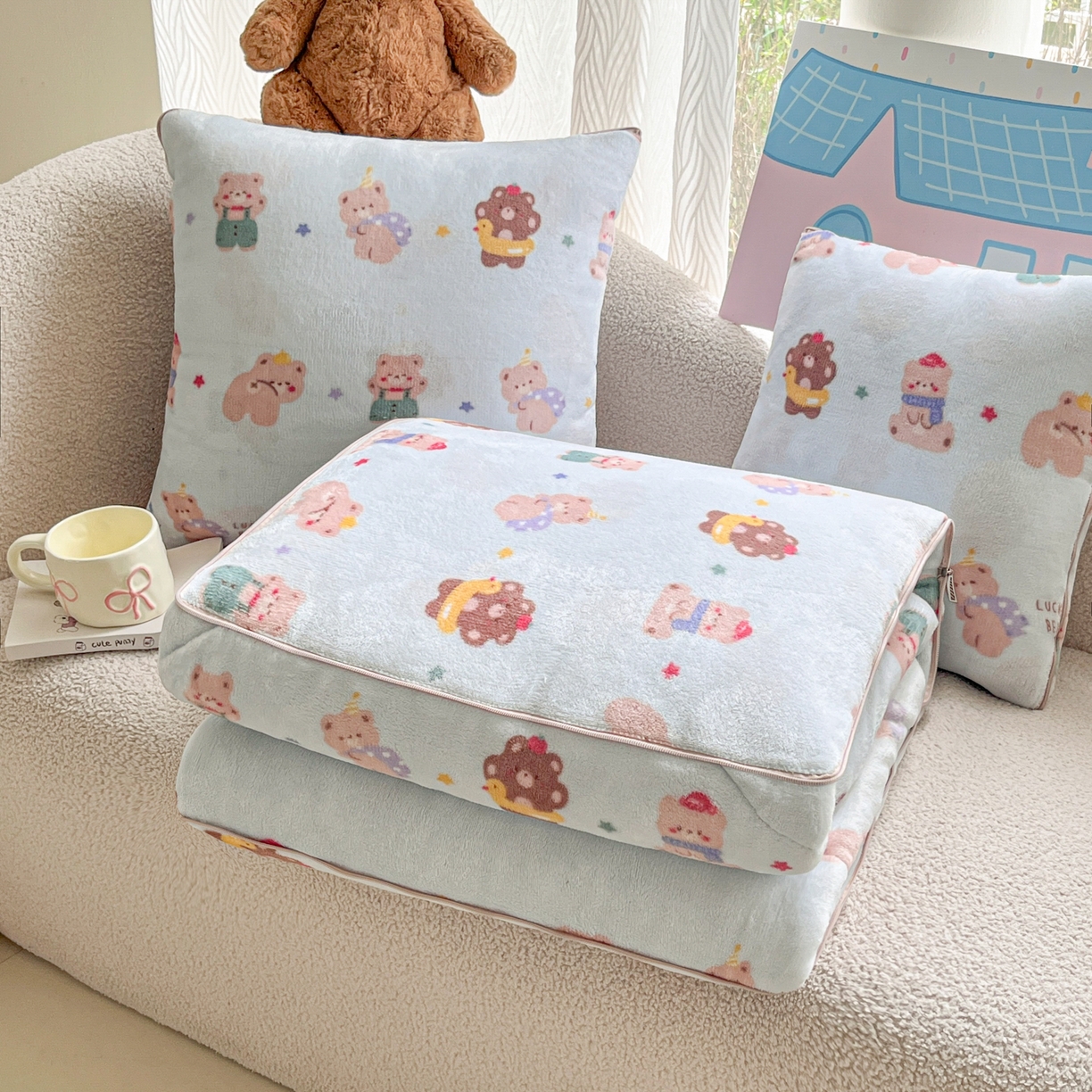 91家纺网 家纺一手货源 找家纺 （总）番茄+ 2025新款牛奶绒卡通印花抱枕被