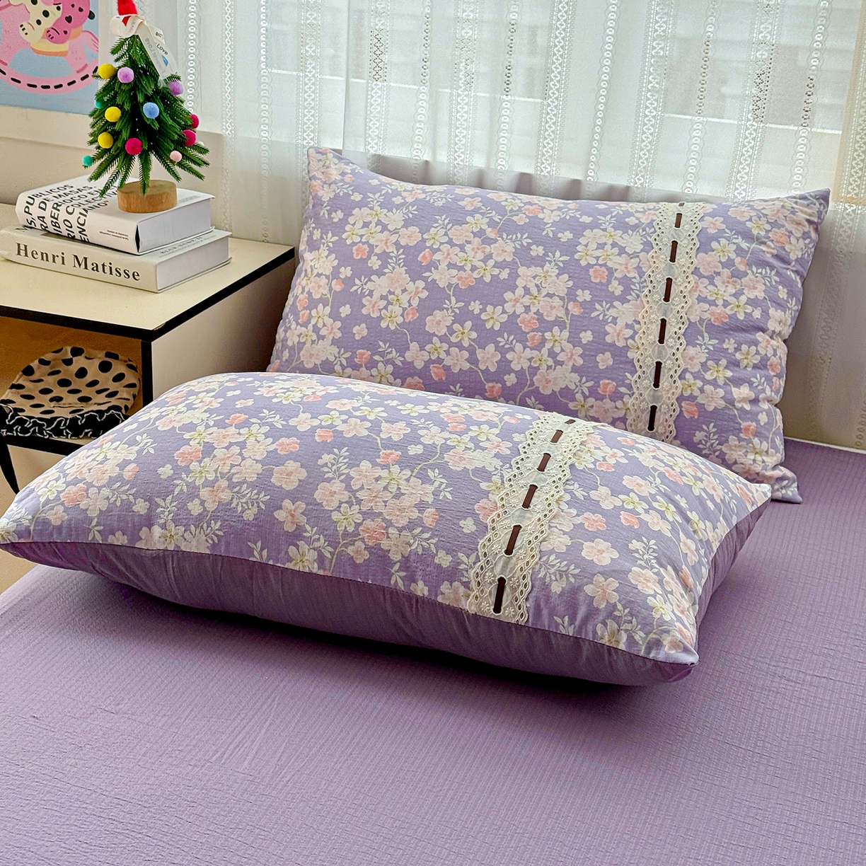 91家纺网 家纺一手货源 找家纺 仟网汇 2025新款古法水洗棉全棉花边蝴蝶结四件套 花开满园