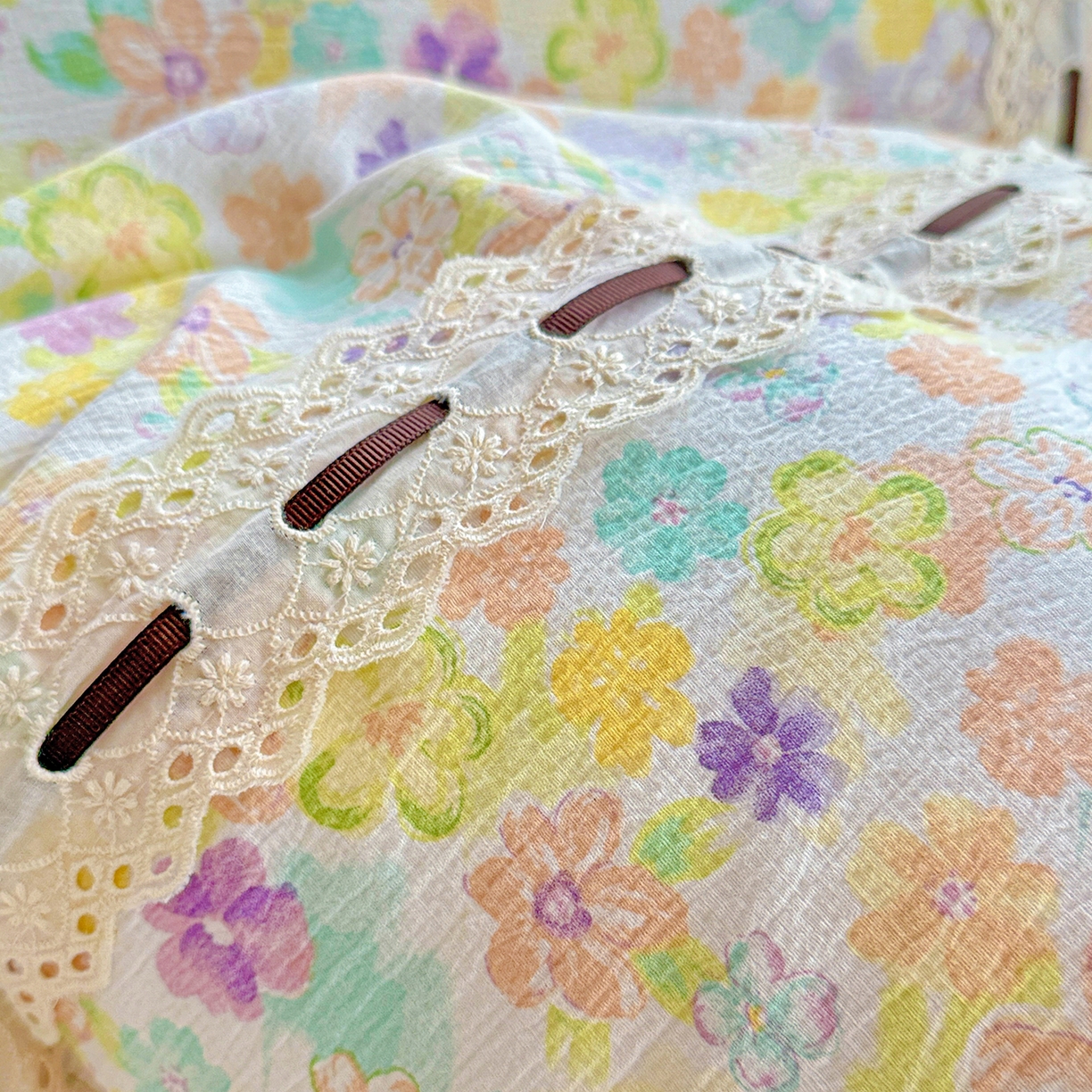 91家纺网 家纺一手货源 找家纺 （总）仟网汇 2025新款古法水洗棉全棉花边蝴蝶结四件套