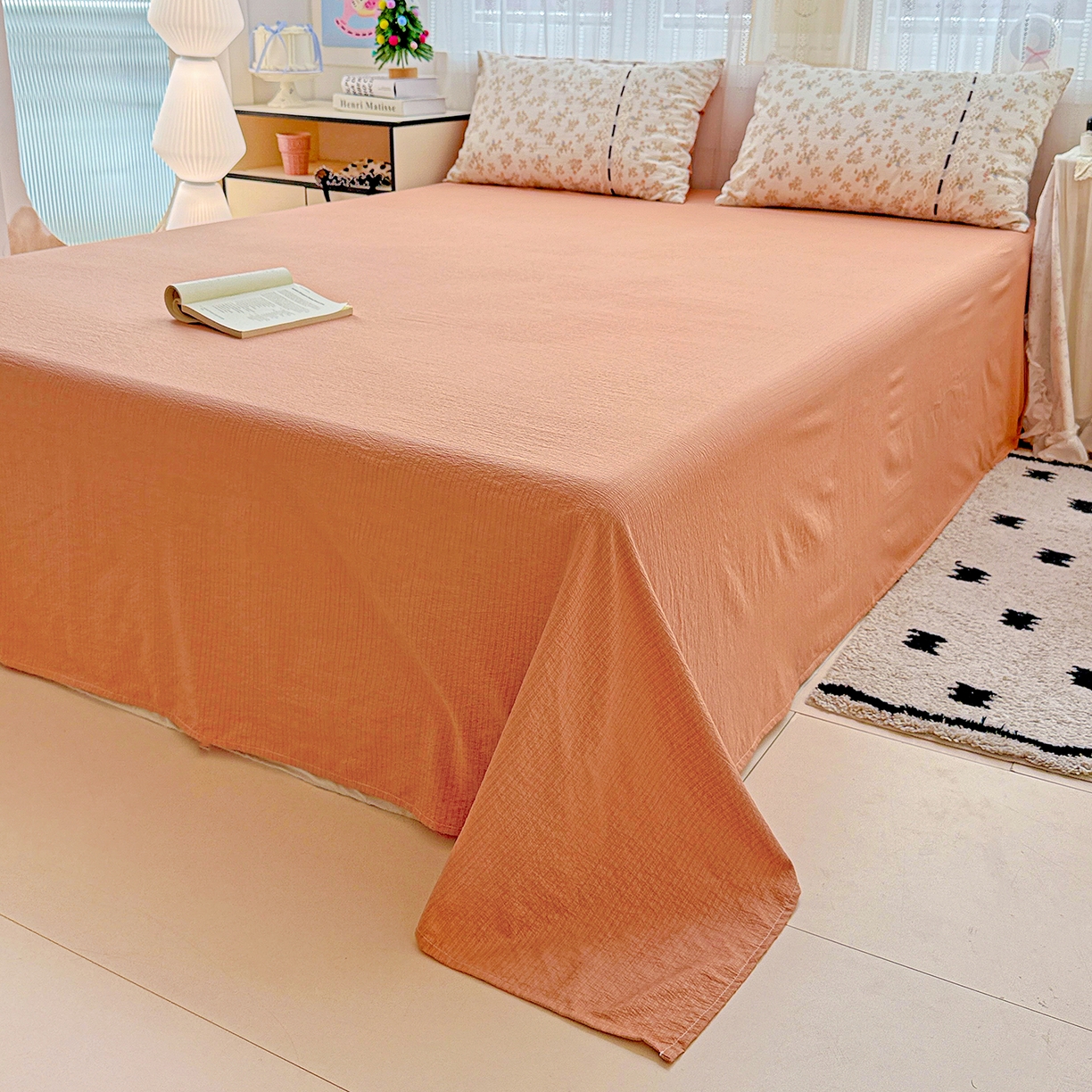 91家纺网 家纺一手货源 找家纺 仟网汇 2025新款古法水洗棉全棉花边蝴蝶结四件套 可可庄园