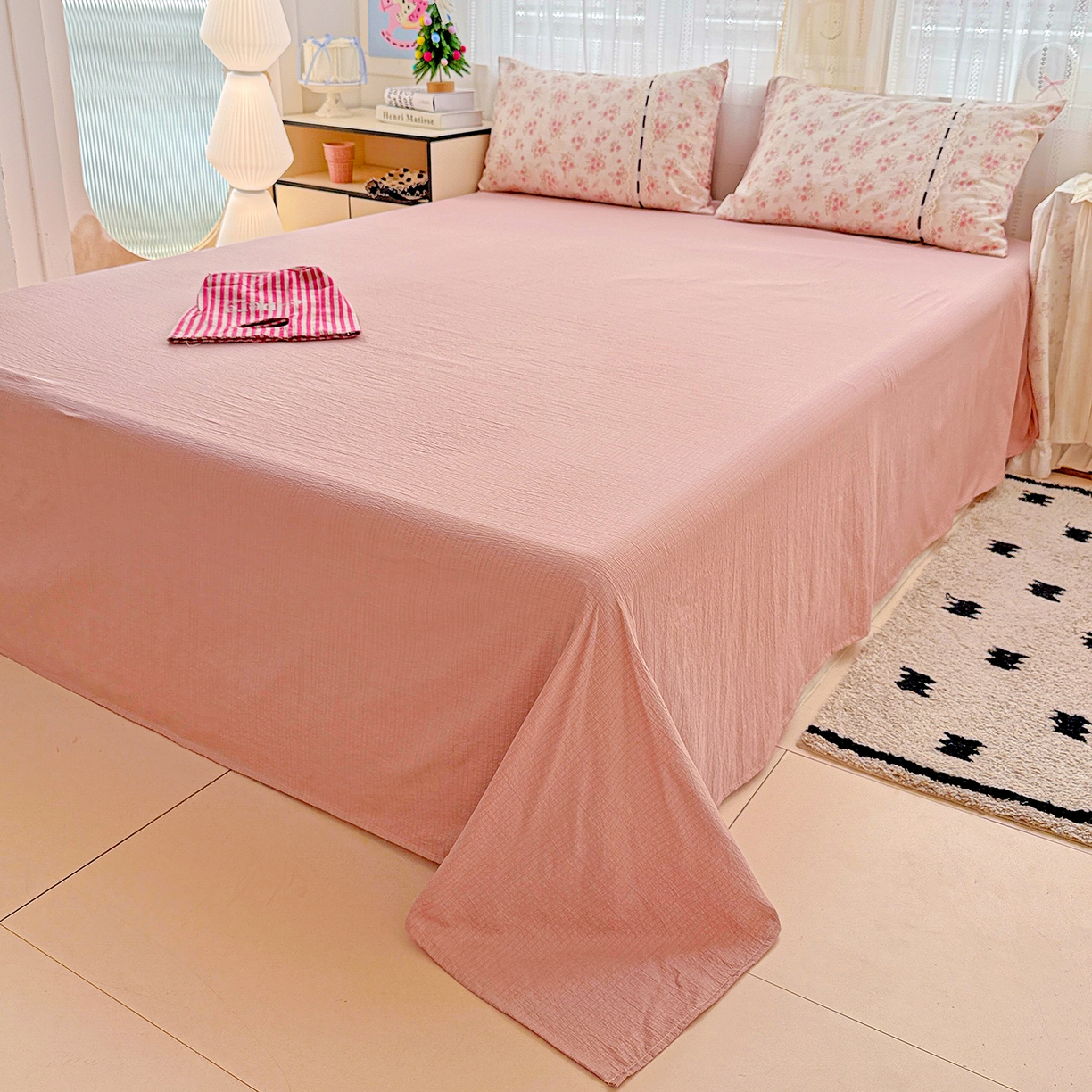 91家纺网 家纺一手货源 找家纺 仟网汇 2025新款古法水洗棉全棉花边蝴蝶结四件套 雅漫花语