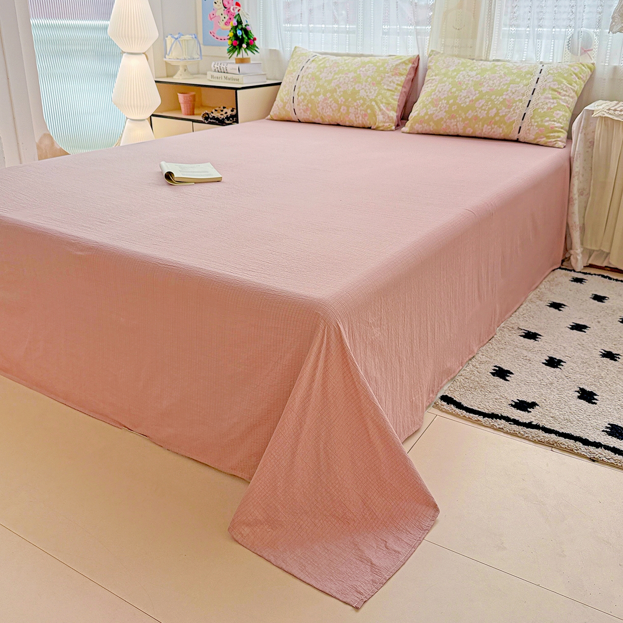 91家纺网 家纺一手货源 找家纺 仟网汇 2025新款古法水洗棉全棉花边蝴蝶结四件套 觅秋