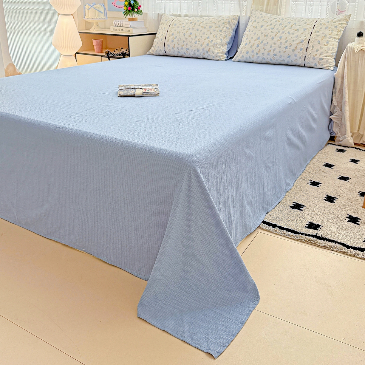 91家纺网 家纺一手货源 找家纺 仟网汇 2025新款古法水洗棉全棉花边蝴蝶结四件套 鸢尾兰