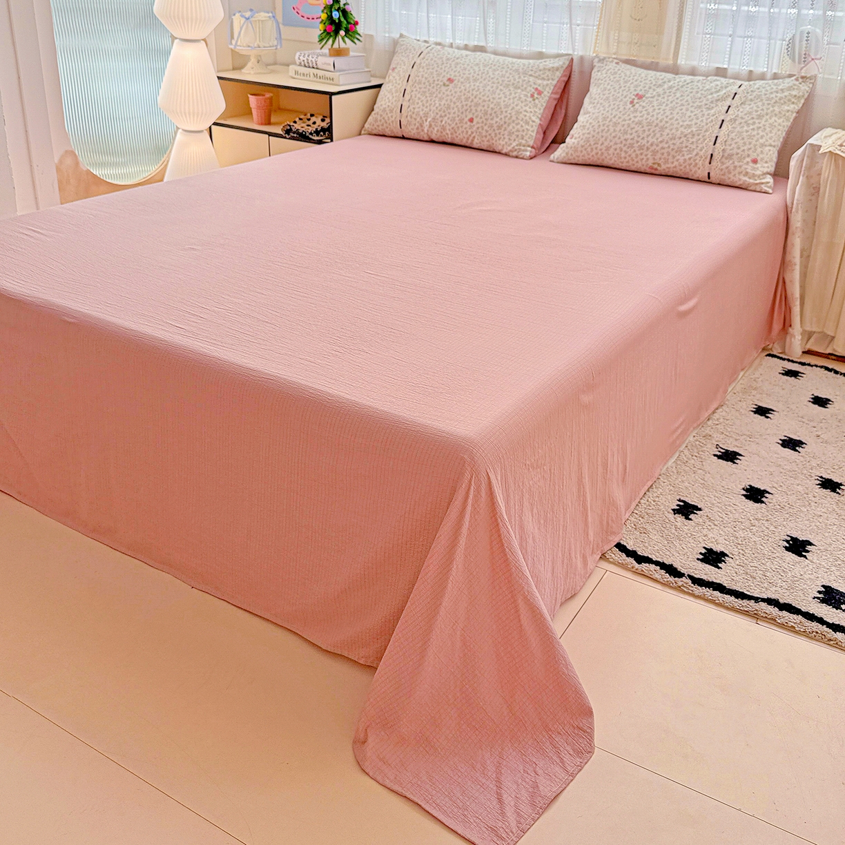 91家纺网 家纺一手货源 找家纺 仟网汇 2025新款古法水洗棉全棉花边蝴蝶结四件套 悠然雅居