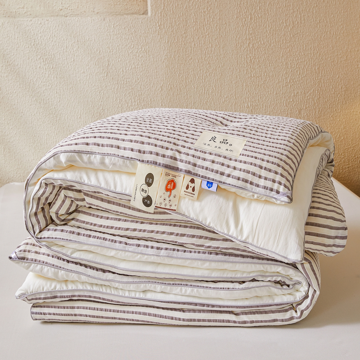 金喜家居 2025秋冬新款色织提花大豆被学生被被子被芯春秋被冬被 杏子灰