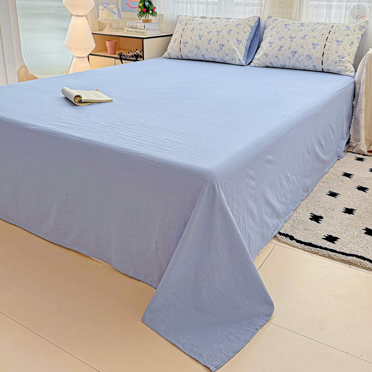 91家纺网 家纺一手货源 找家纺 仟网汇 2025新款古法水洗棉全棉花边蝴蝶结四件套 暮归十里