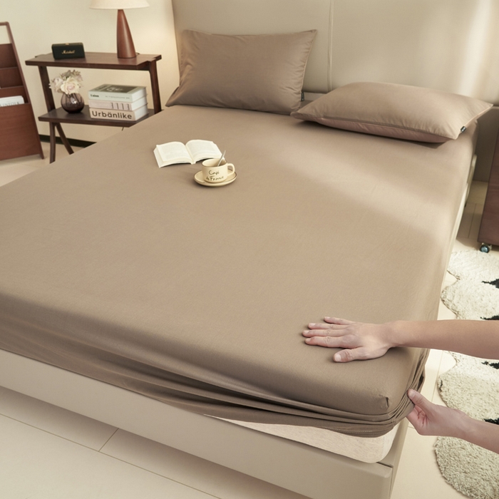 91家纺网 家纺一手货源 找家纺 晨晨家纺 2025新款全棉水洗棉床笠 暖木棕