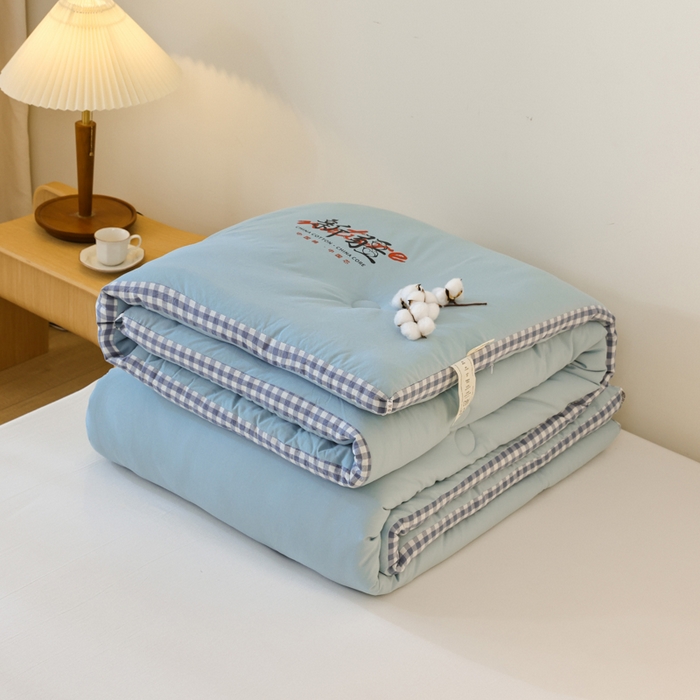 91家纺网 家纺一手货源 找家纺 雯雨家纺 2025新款100%水洗棉棉花冬被 新疆棉-浅绿