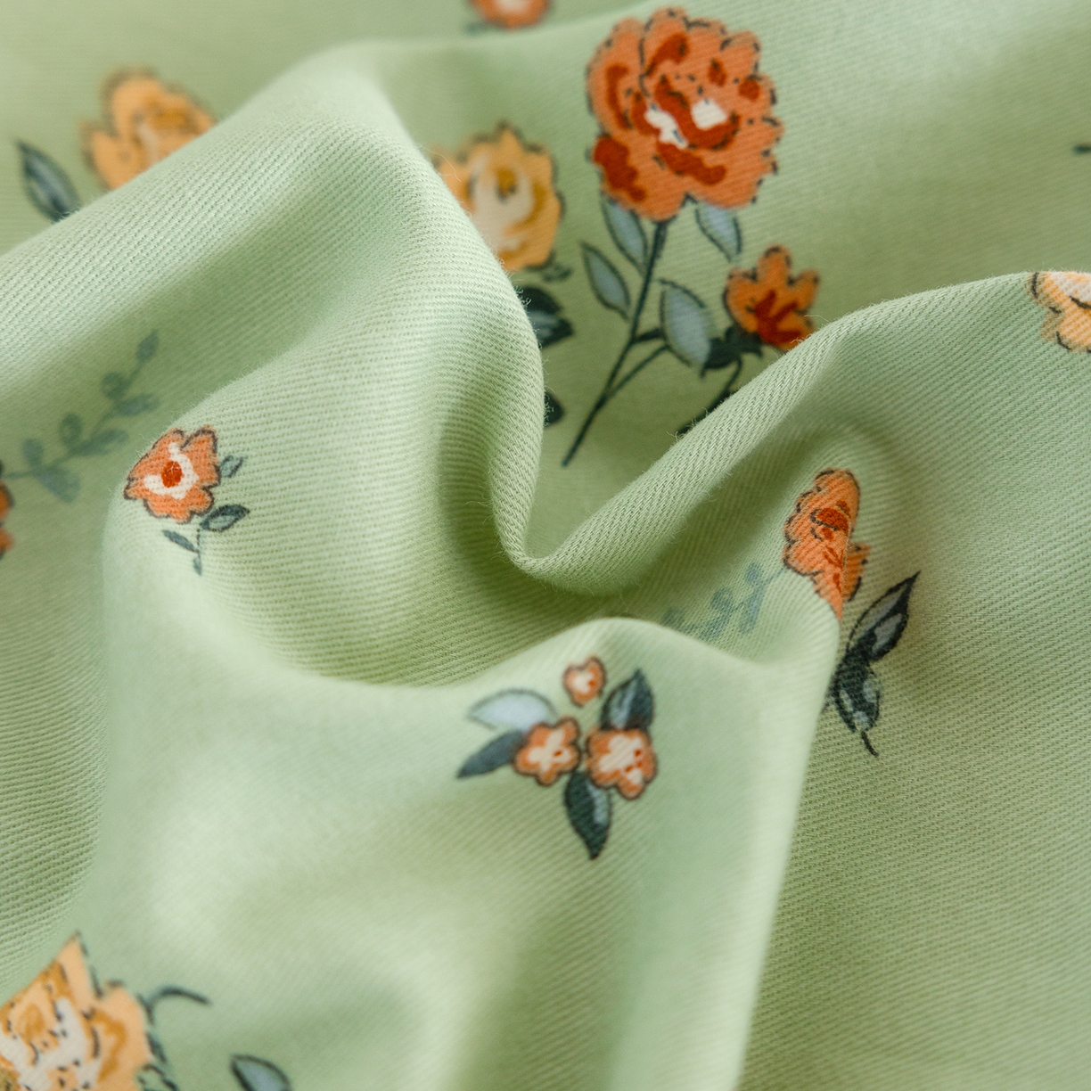 91家纺网 家纺一手货源 找家纺 绫韵家纺 2025秋冬新款印花全棉磨毛冬季加厚纯棉磨毛三件套四件套系列 爱如夏花绿