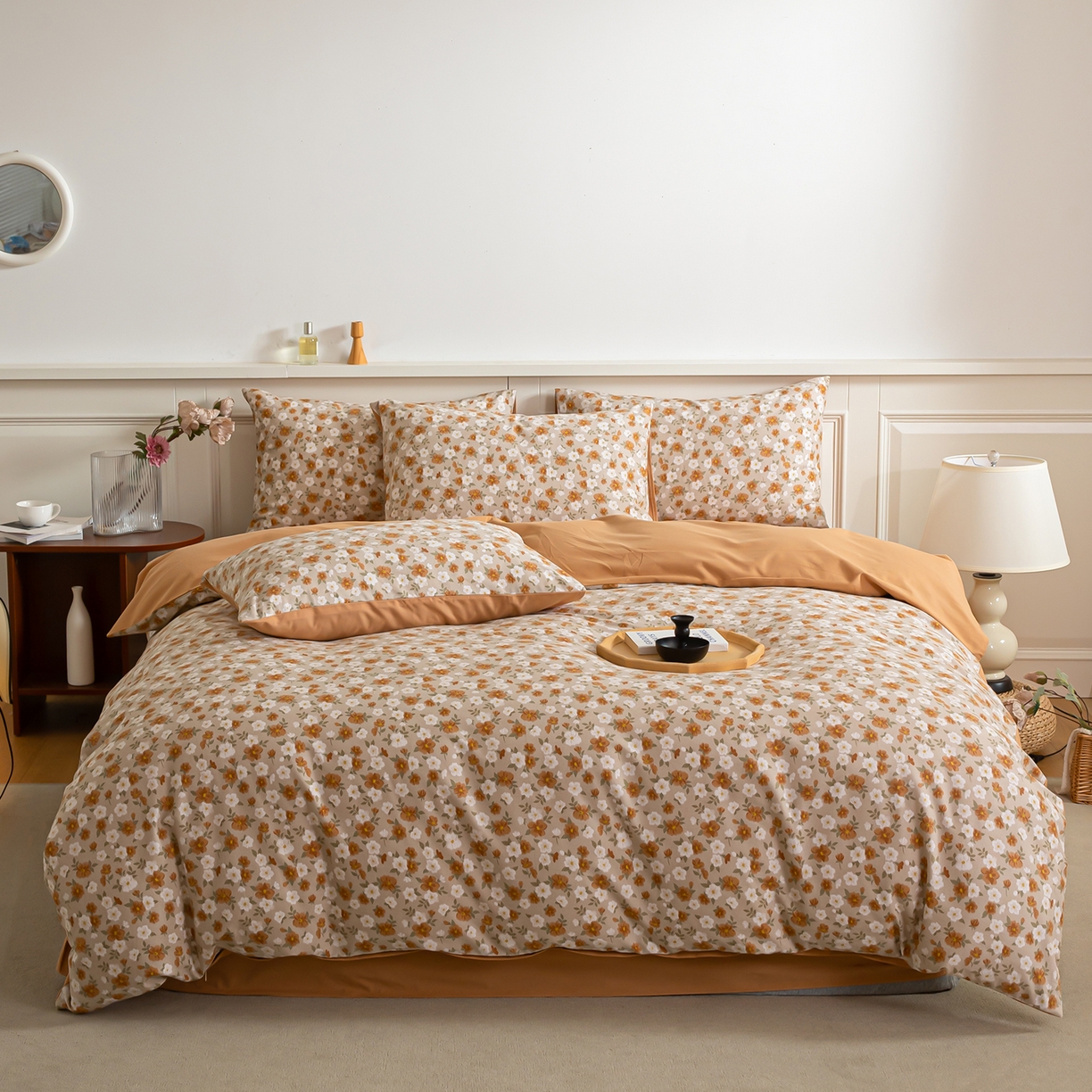 91家纺网 家纺一手货源 找家纺 绫韵家纺 2025秋冬新款印花全棉磨毛冬季加厚纯棉磨毛三件套四件套系列 采薇-元气橙