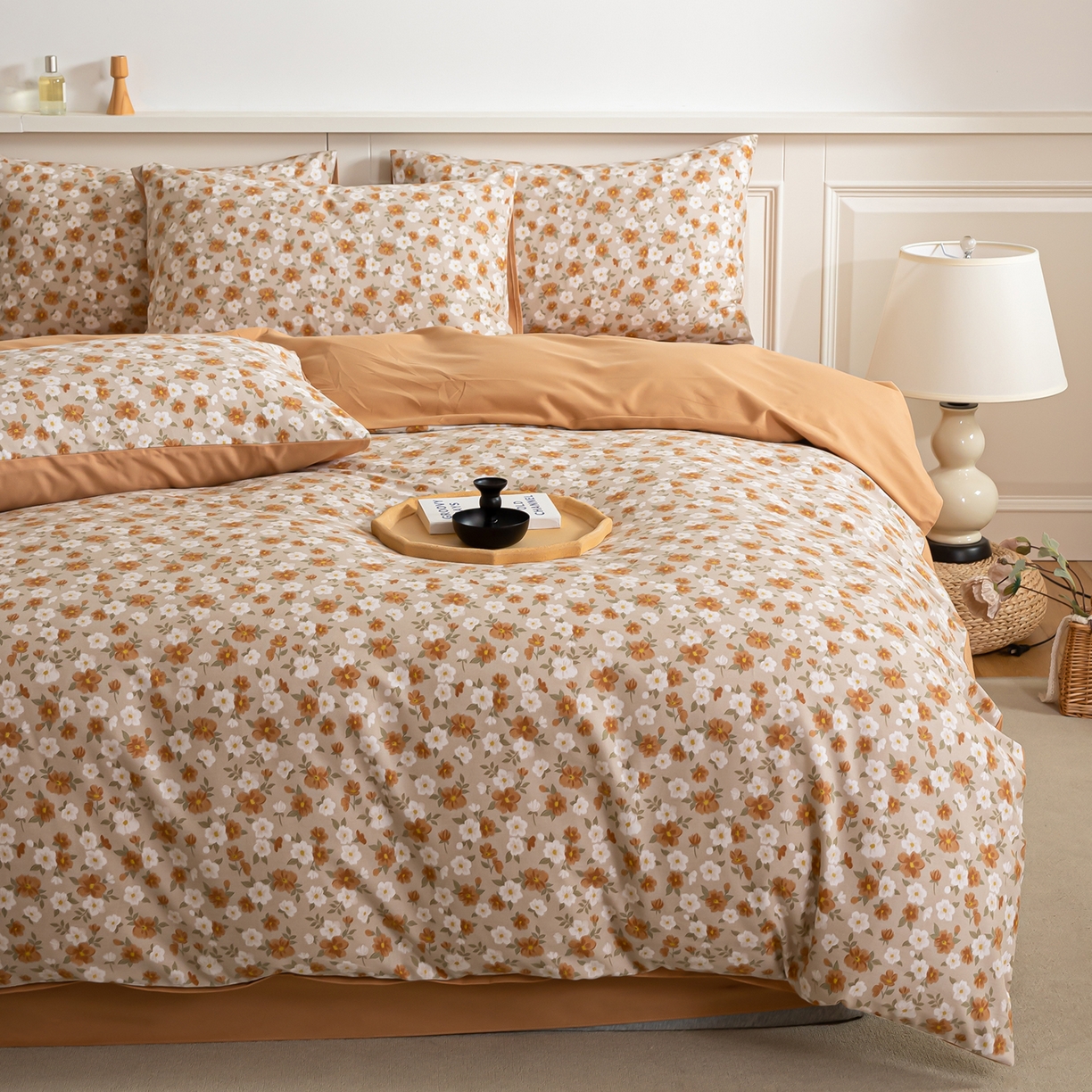 91家纺网 家纺一手货源 找家纺 绫韵家纺 2025秋冬新款印花全棉磨毛冬季加厚纯棉磨毛三件套四件套系列 采薇-元气橙