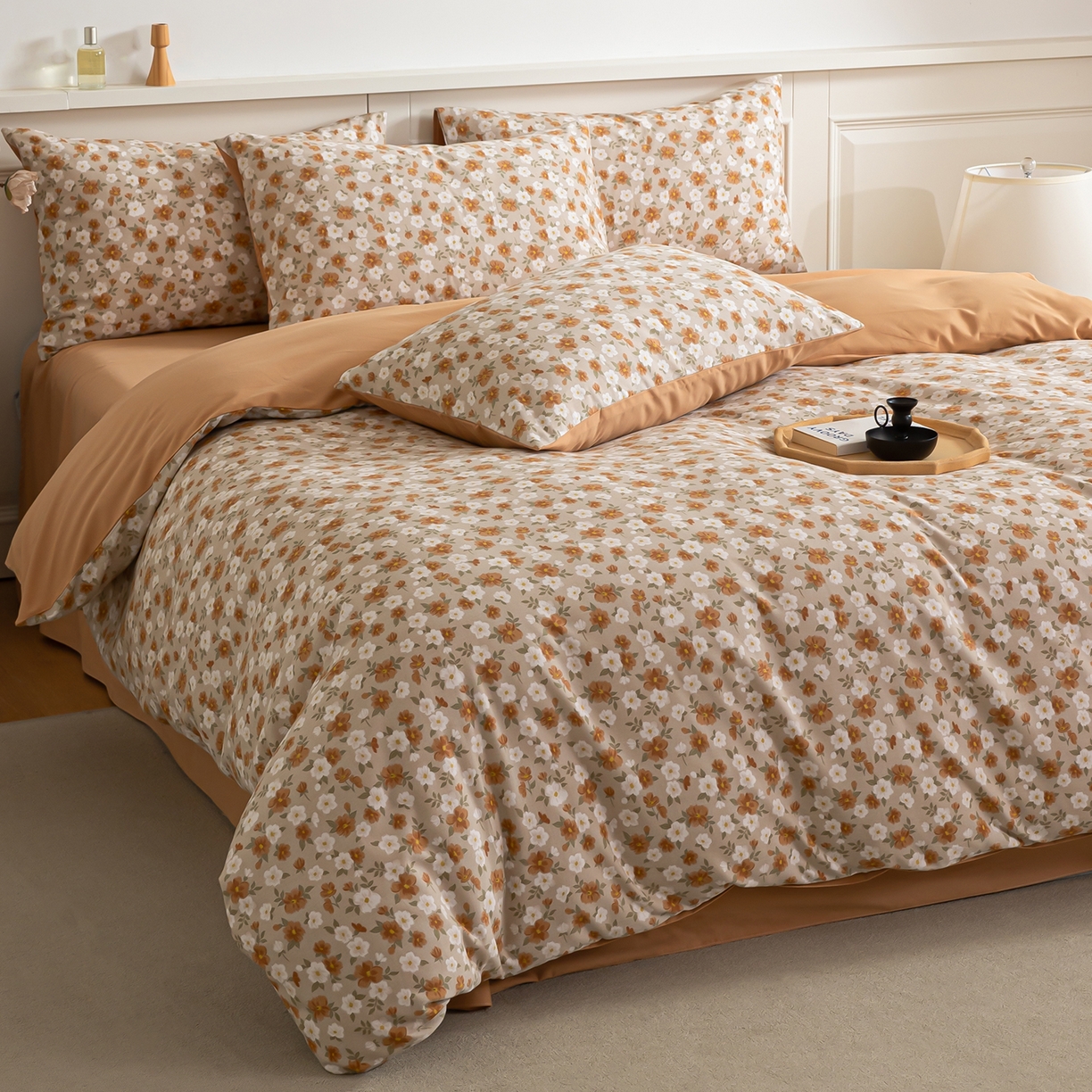 91家纺网 家纺一手货源 找家纺 绫韵家纺 2025秋冬新款印花全棉磨毛冬季加厚纯棉磨毛三件套四件套系列 采薇-元气橙