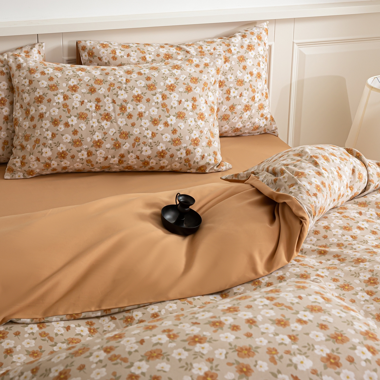 91家纺网 家纺一手货源 找家纺 绫韵家纺 2025秋冬新款印花全棉磨毛冬季加厚纯棉磨毛三件套四件套系列 采薇-元气橙