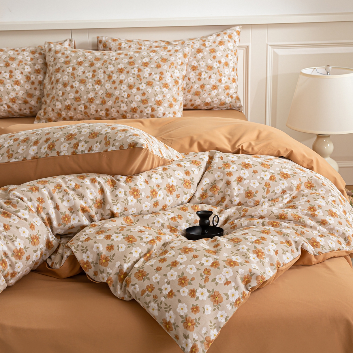 91家纺网 家纺一手货源 找家纺 绫韵家纺 2025秋冬新款印花全棉磨毛冬季加厚纯棉磨毛三件套四件套系列 采薇-元气橙