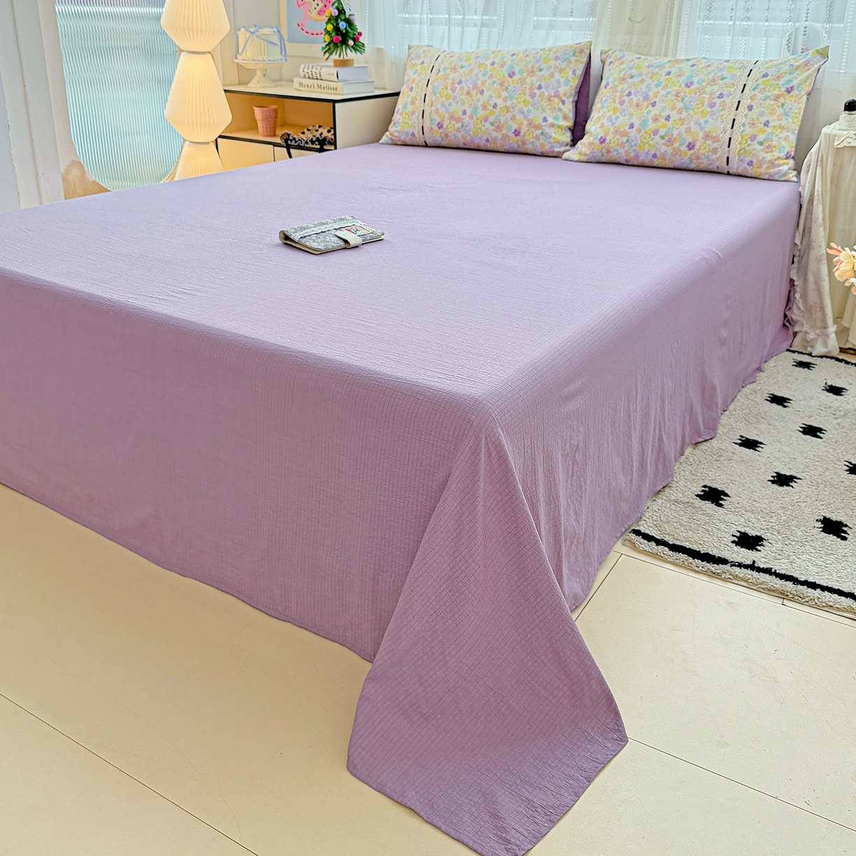 91家纺网 家纺一手货源 找家纺 （总）仟网汇 2025新款古法水洗棉全棉花边蝴蝶结四件套