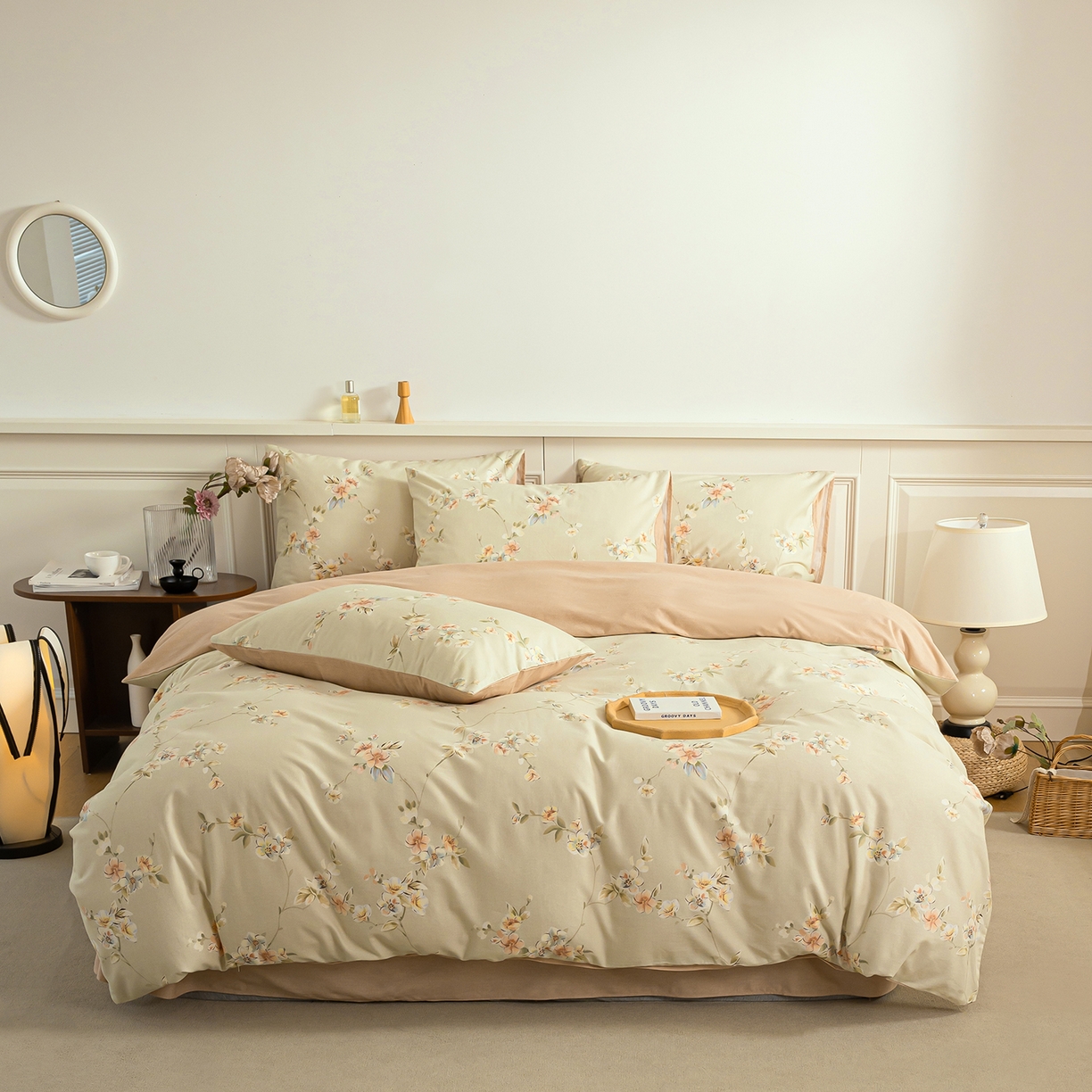 91家纺网 家纺一手货源 找家纺 绫韵家纺 2025秋冬新款印花全棉磨毛冬季加厚纯棉磨毛三件套四件套系列 朵媞-绿