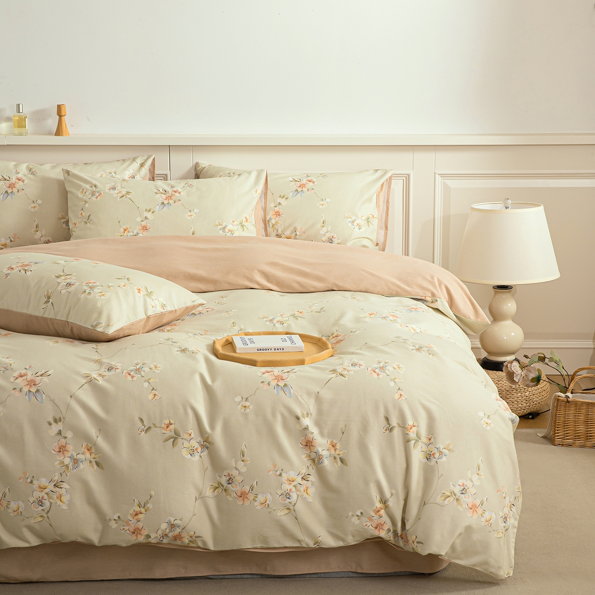 91家纺网 家纺一手货源 找家纺 绫韵家纺 2025秋冬新款印花全棉磨毛冬季加厚纯棉磨毛三件套四件套系列 朵媞-绿