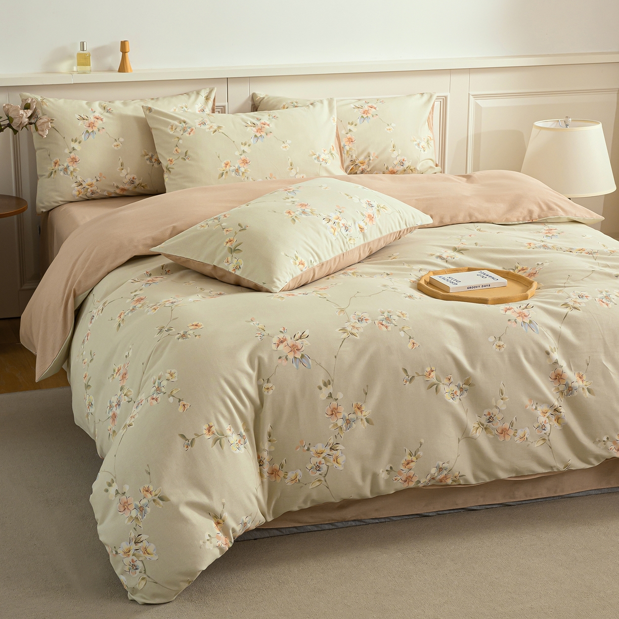 91家纺网 家纺一手货源 找家纺 绫韵家纺 2025秋冬新款印花全棉磨毛冬季加厚纯棉磨毛三件套四件套系列 朵媞-绿