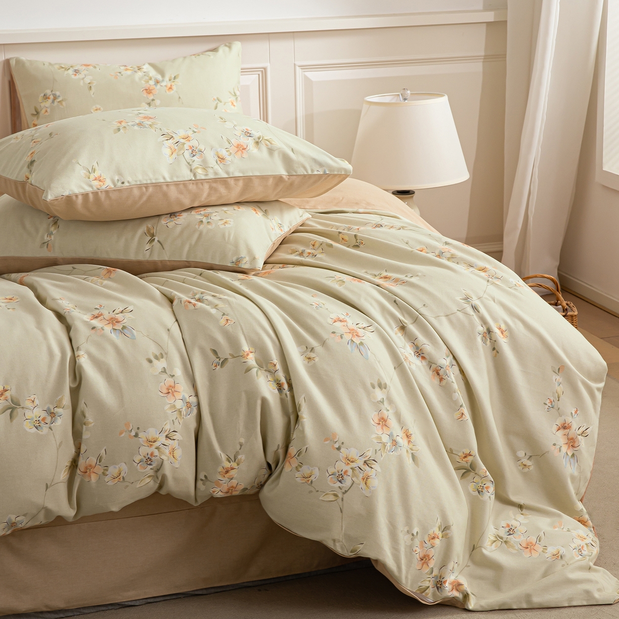 91家纺网 家纺一手货源 找家纺 绫韵家纺 2025秋冬新款印花全棉磨毛冬季加厚纯棉磨毛三件套四件套系列 朵媞-绿