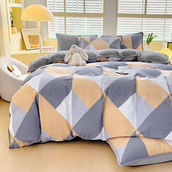 91家纺网 家纺一手货源 找家纺 琪琪阁家纺 2025新款A类全棉纯棉加牛奶绒包边款单被套四件套 布兰卡