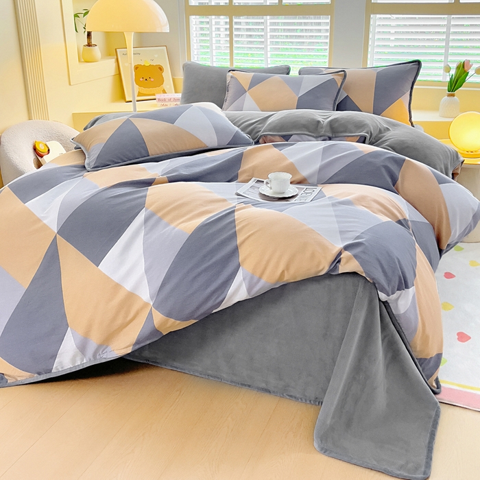 91家纺网 家纺一手货源 找家纺 琪琪阁家纺 2025新款A类全棉纯棉加牛奶绒包边款单被套四件套 布兰卡