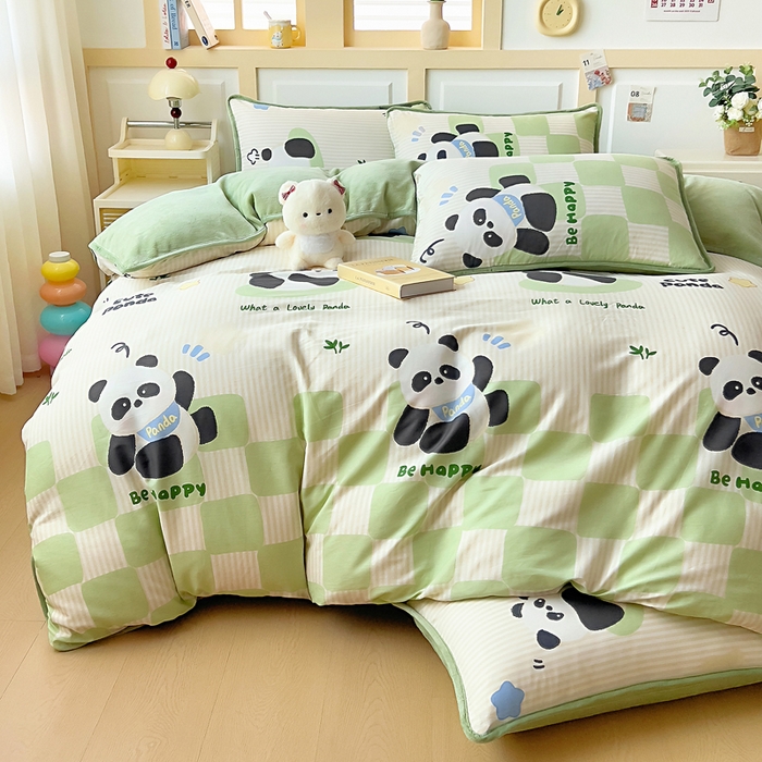 91家纺网 家纺一手货源 找家纺 琪琪阁家纺 2025新款A类全棉纯棉加牛奶绒包边款单被套四件套 呆萌宝贝