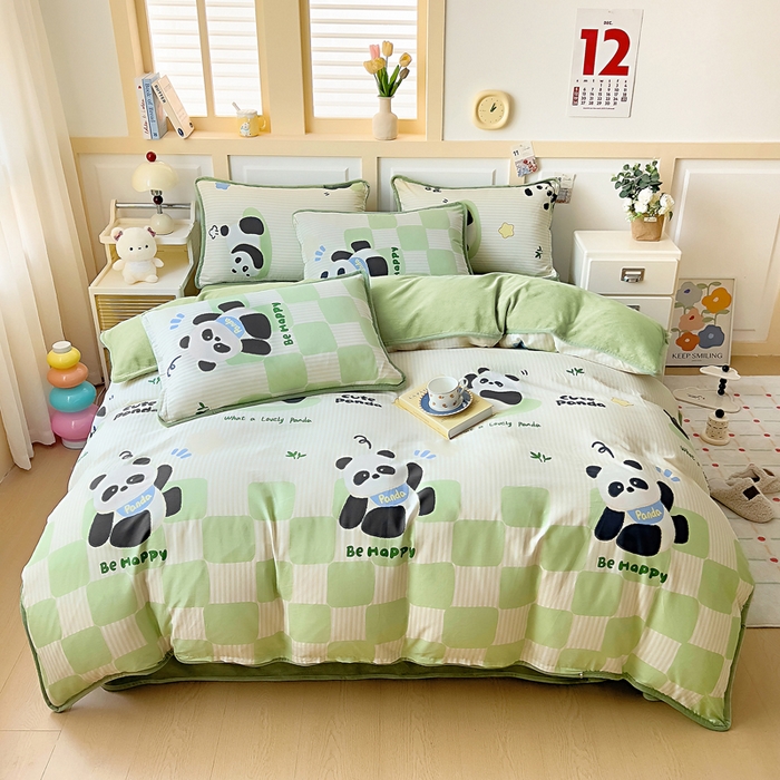 91家纺网 家纺一手货源 找家纺 琪琪阁家纺 2025新款A类全棉纯棉加牛奶绒包边款单被套四件套 呆萌宝贝