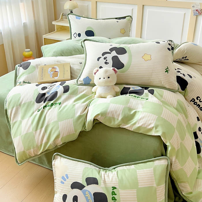 91家纺网 家纺一手货源 找家纺 琪琪阁家纺 2025新款A类全棉纯棉加牛奶绒包边款单被套四件套 呆萌宝贝