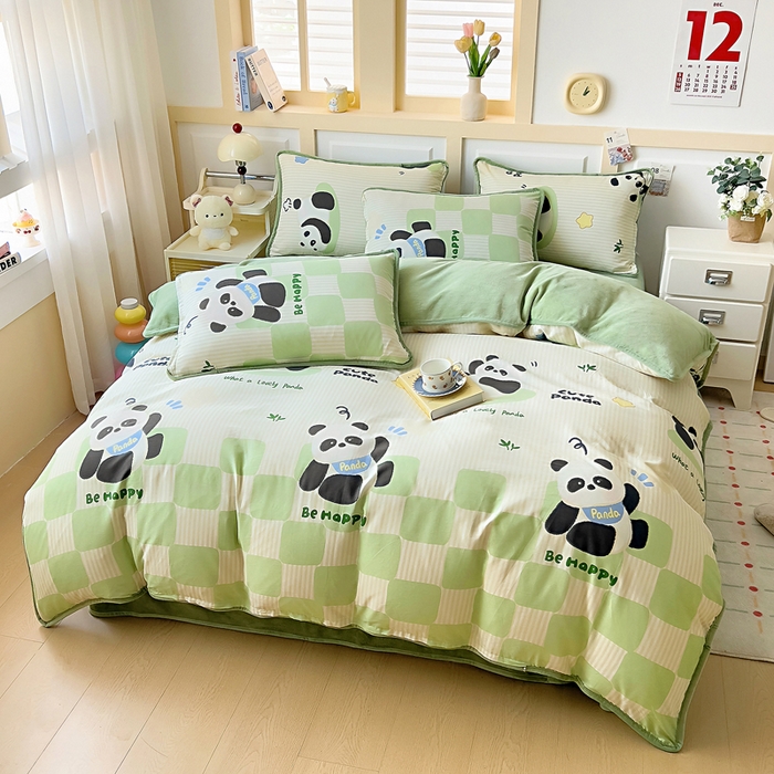 91家纺网 家纺一手货源 找家纺 琪琪阁家纺 2025新款A类全棉纯棉加牛奶绒包边款单被套四件套 呆萌宝贝