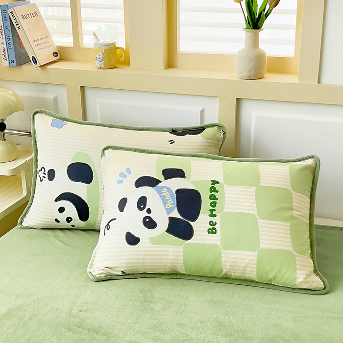 91家纺网 家纺一手货源 找家纺 琪琪阁家纺 2025新款A类全棉纯棉加牛奶绒包边款单被套四件套 呆萌宝贝