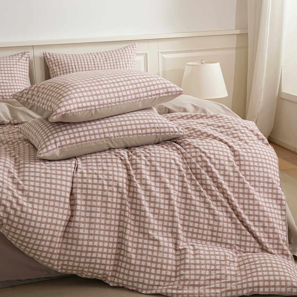 91家纺网 家纺一手货源 找家纺 绫韵家纺 2025秋冬新款印花全棉磨毛冬季加厚纯棉磨毛三件套四件套系列 华夫咖