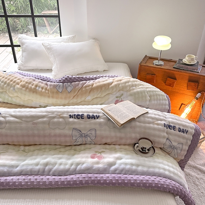 91家纺网 家纺一手货源 找家纺 丫丫家纺 2025直播热款A+兔兔绒豆豆被三层夹棉加厚毛毯毯子牛奶绒冬被泡泡兔毛绒保暖被子被芯 彩虹约定