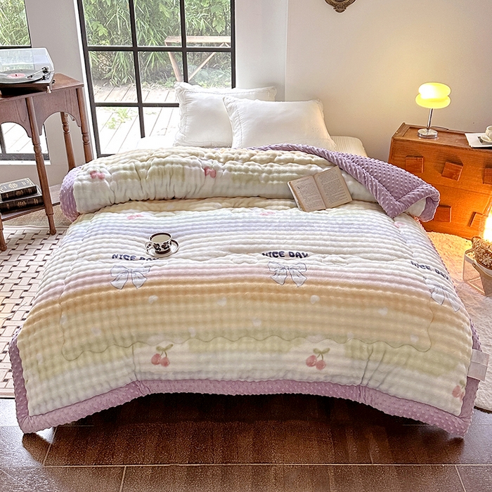 91家纺网 家纺一手货源 找家纺 丫丫家纺 2025直播热款A+兔兔绒豆豆被三层夹棉加厚毛毯毯子牛奶绒冬被泡泡兔毛绒保暖被子被芯 彩虹约定