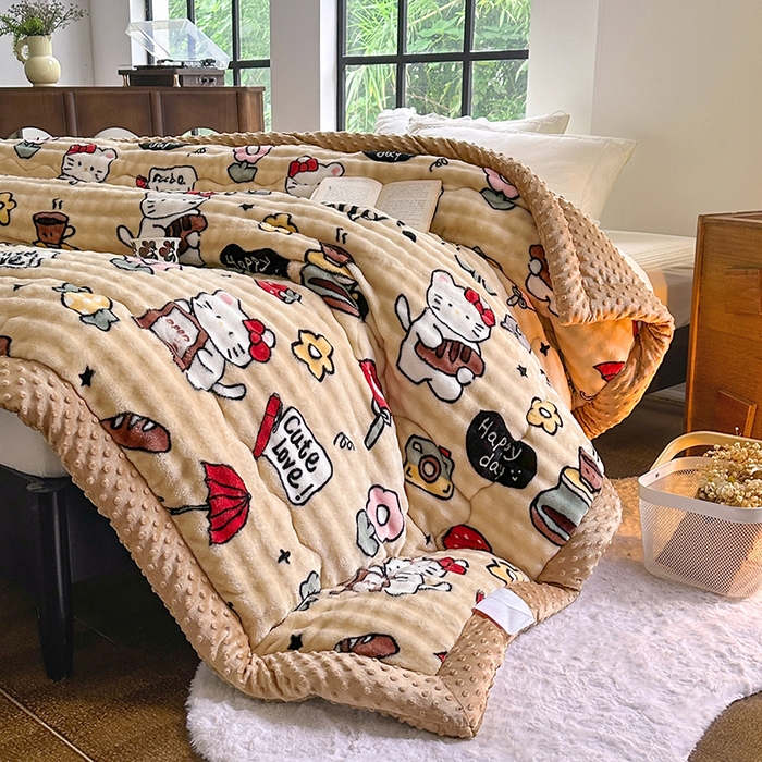 91家纺网 家纺一手货源 找家纺 （总）丫丫家纺 2025直播热款A+兔兔绒豆豆被三层夹棉加厚毛毯毯子牛奶绒冬被泡泡兔毛绒保暖被子被芯