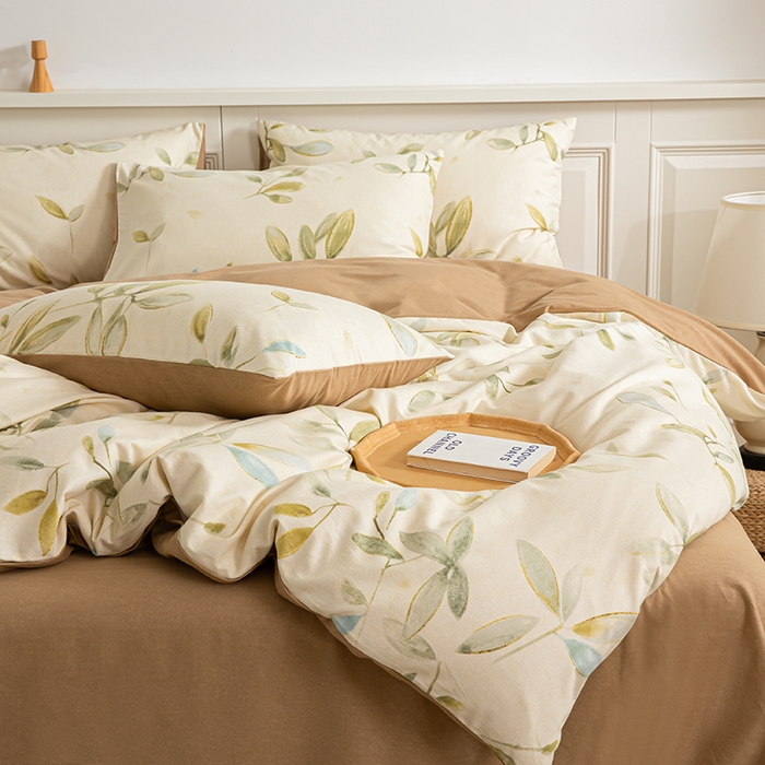 绫韵家纺 2025秋冬新款印花全棉磨毛冬季加厚纯棉磨毛三件套四件套系列 乐莹-米