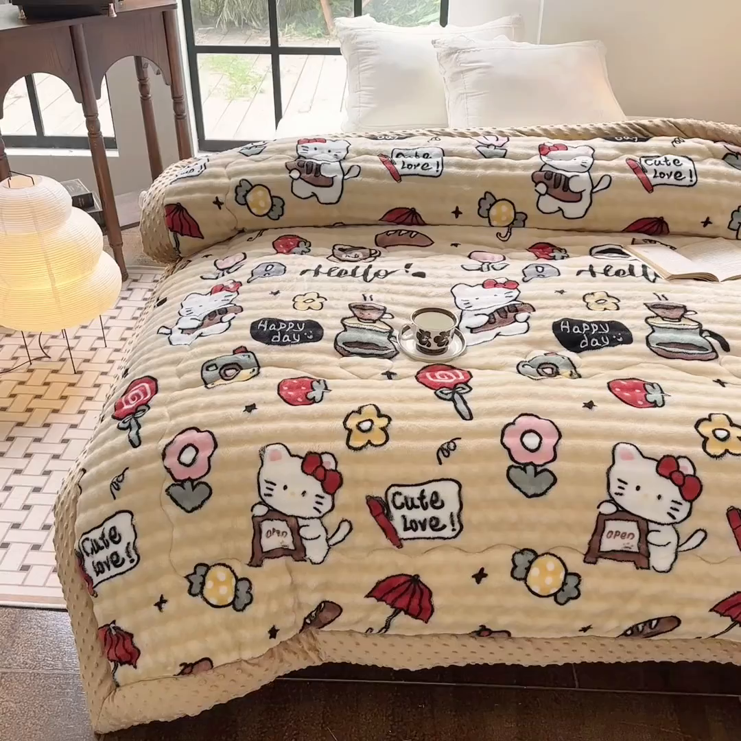 91家纺网 家纺一手货源 找家纺 （总）丫丫家纺 2025直播热款A+兔兔绒豆豆被三层夹棉加厚毛毯毯子牛奶绒冬被泡泡兔毛绒保暖被子被芯