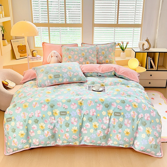 91家纺网 家纺一手货源 找家纺 琪琪阁家纺 2025新款A类全棉纯棉加牛奶绒包边款单被套四件套 花满城