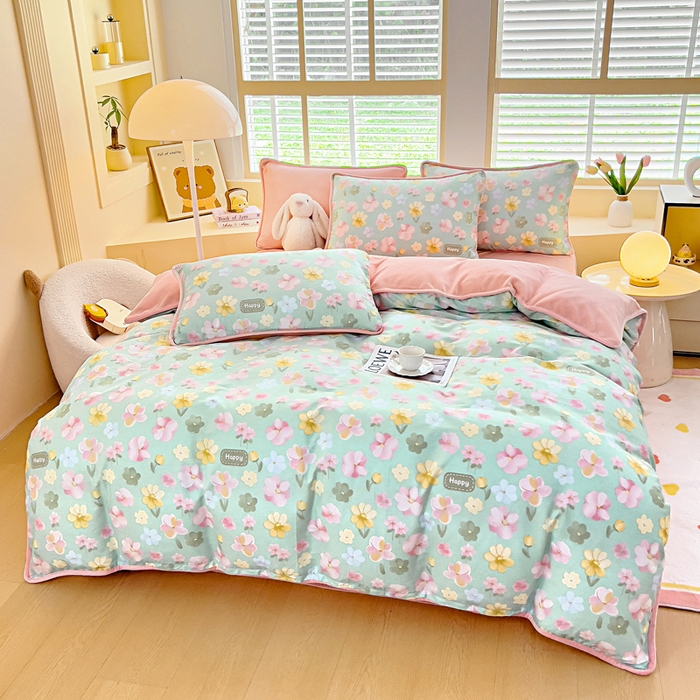 91家纺网 家纺一手货源 找家纺 琪琪阁家纺 2025新款A类全棉纯棉加牛奶绒包边款单被套四件套 花满城